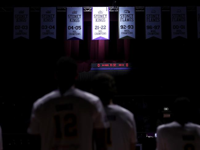 The Kings unveiled their Championship banner before taking on the Bullets. Picture: Mark Kolbe/Getty Images