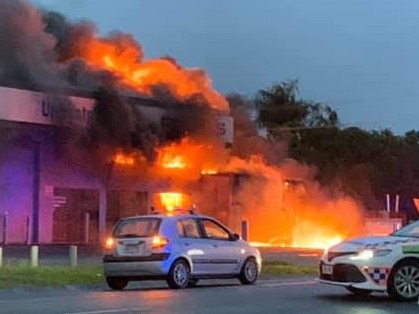 Fire destroys KTM Motorcycles at Nerang on the Gold Coast. Picture: Lee Clarke