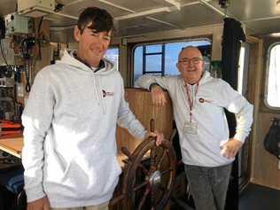 WAVE MATES: Bill Fenelon and Pat Miller on the NZ Navy ship HMNZS Manawanui. Picture: Contributed