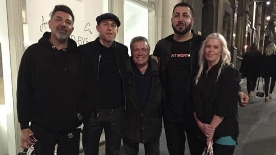 Charlie Hunnam, in hat, with Malkoun (far left) out on the town in Melbourne. Picture: Facebook