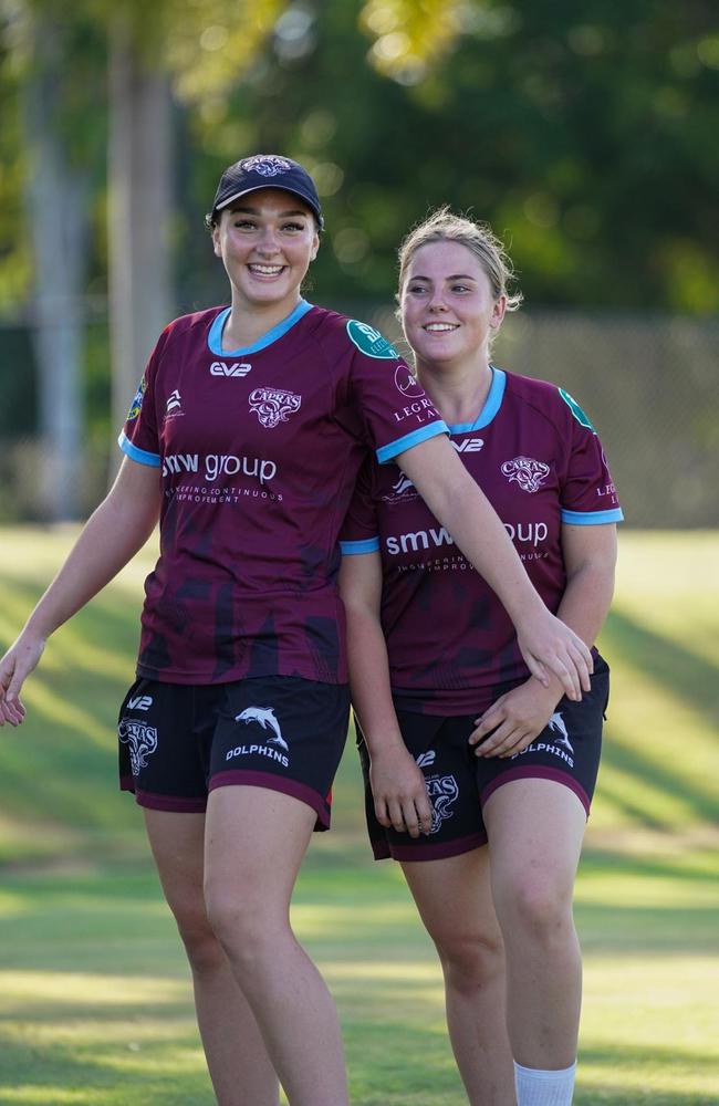 CQ Capras under-19 women's players Mattice McLeod and Georgia Wright.