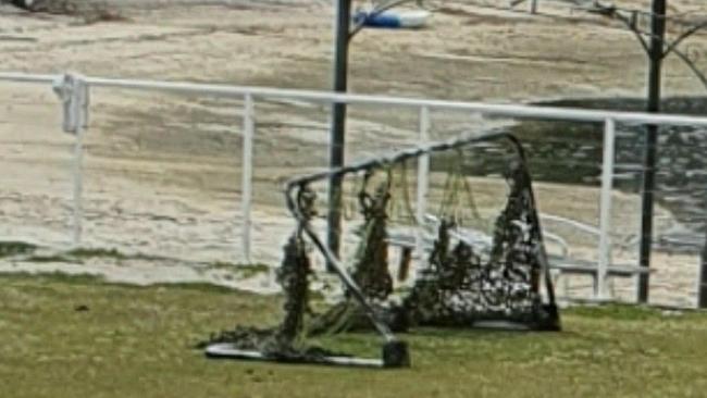 Broken nets at the Couran Cove soccer field.