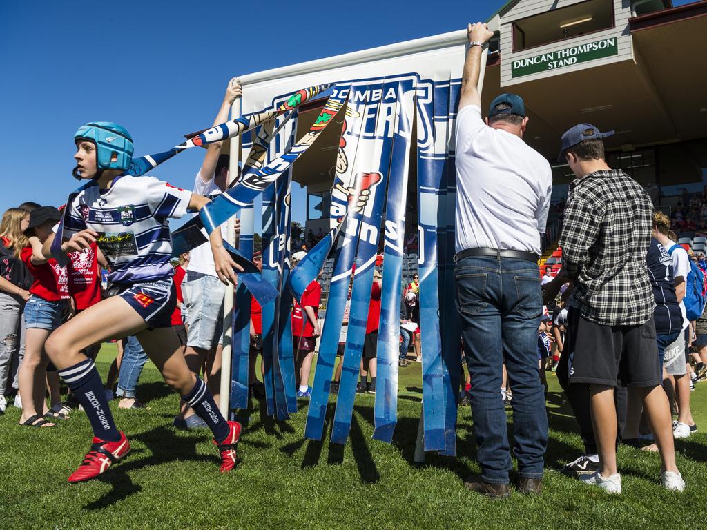 Brothers players take to the field against Valleys in under-13 boys Toowoomba Junior Rugby League grand final at Clive Berghofer Stadium, Saturday, September 11, 2021. Picture: Kevin Farmer