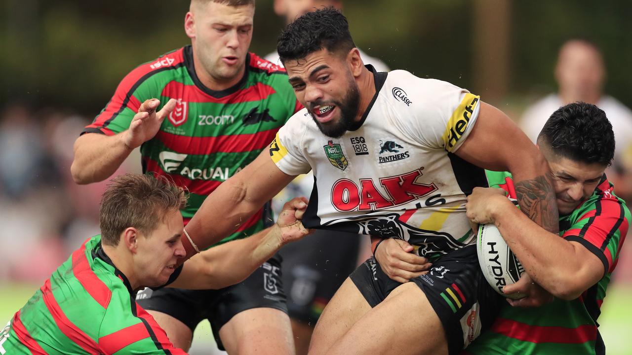Hame Sele was strong for the Panthers in Saturday night’s trial against the Rabbitohs. (Photo by Mark Evans/Getty Images)