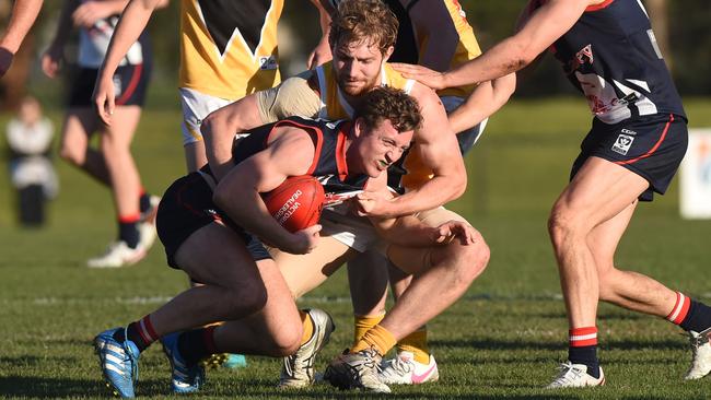 Daniel Nielson lays a tackle in the VFL. Picture: Chris Eastman