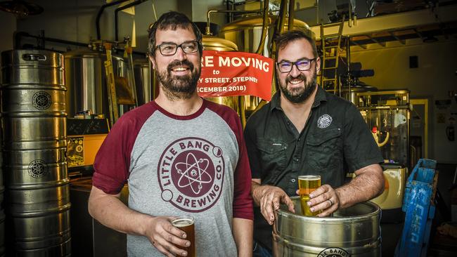 Little Bang Brewery Company owners Ryan Davidson and Filip Kemp. The brewery took out Best Pub/Bar for the second year in a row. Image: AAP/Roy VanDerVegt.