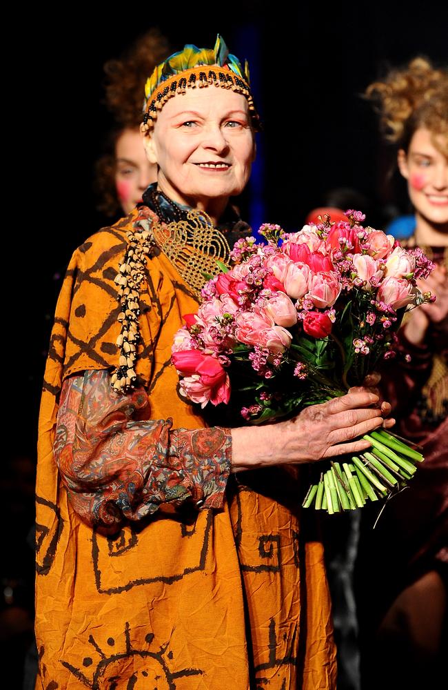 Fashion designer Vivienne Westwood walks the runway during the Vivienne Westwood show as part of the Paris Fashion Week Womenswear Fall/Winter 2014-2015 on March 1, 2014. Picture: Getty