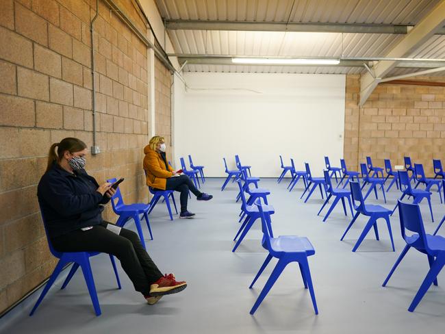 Patients wait in the post-vaccination observation area after receiving the AstraZeneca vaccine in England. Picture: Getty Images