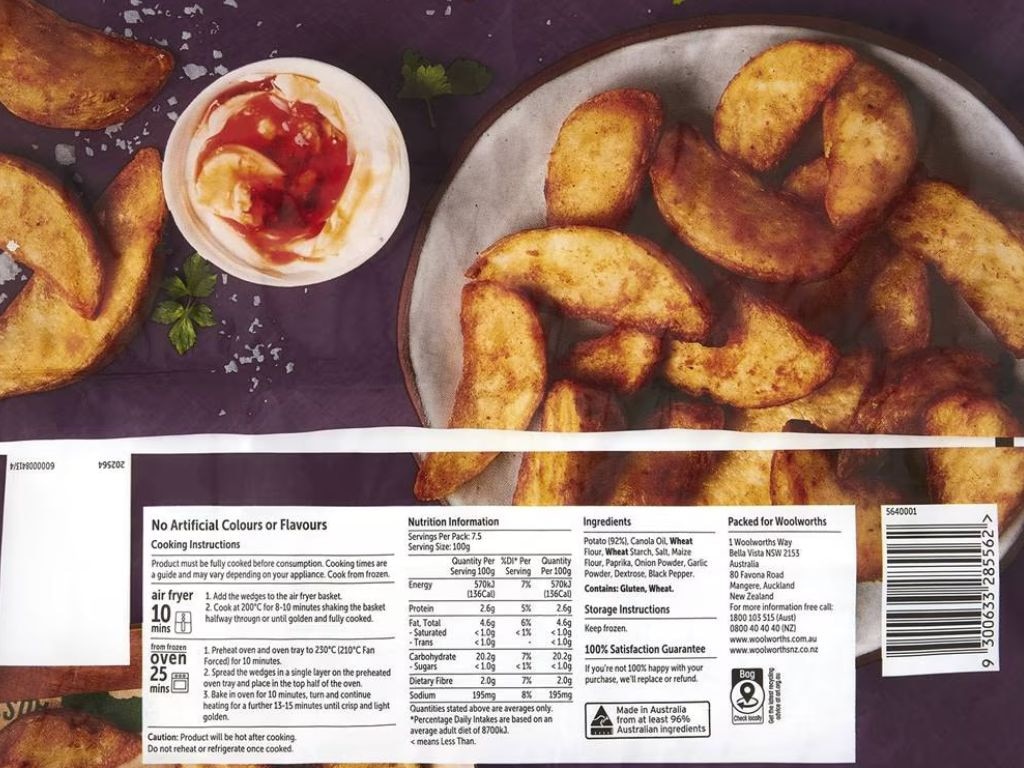 These Woolworths Potato Wedges take up to 10 minutes to cook in an air fryer, which is roughly the same time it takes to preheat the oven. Picture: Supplied.