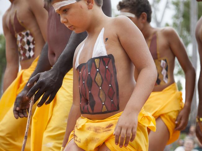 29/07/2016 Members of the Gumatj clan perform ceremonial dances at the opening of Garma in northeast Arnhem Land. Melanie Faith Dove/Yothu Yindi Foundation