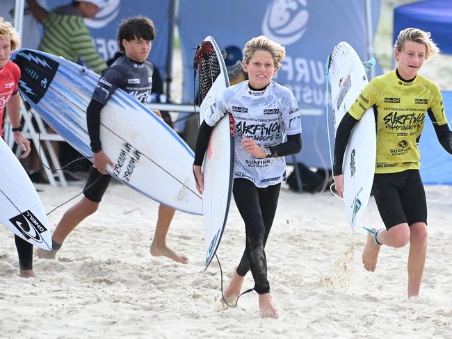 The finals of the boys individual events at the Australian Interschools Surfing Championships Friday May 24, 2024. Picture, John Gass