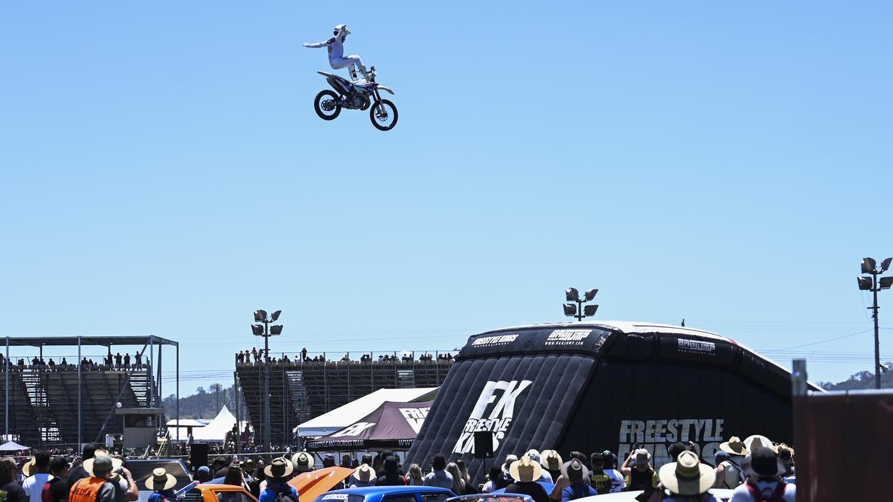 The bikes seen soaring into the sky. Picture: NCA NewsWire / Martin Ollman