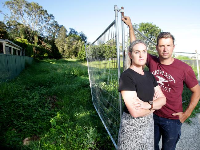 Annie and Raf Solomon and their two children have been left waiting a year for their house to be built after troubled builder Privium walked away. Picture: Steve Pohlner