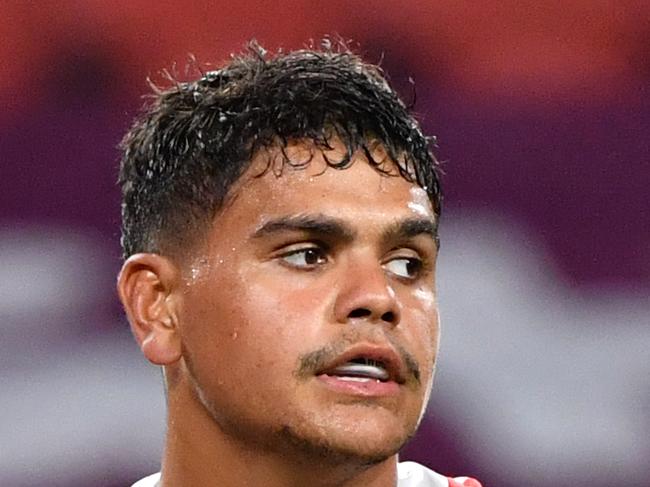 Latrell Mitchell of the Rabbitohs is seen during the round two NRL match between the Brisbane Broncos and South Sydney Rabbitohs at Suncorp Stadium in Brisbane, Friday, March 20, 2020. (AAP Image/Darren England) NO ARCHIVING, EDITORIAL USE ONLY