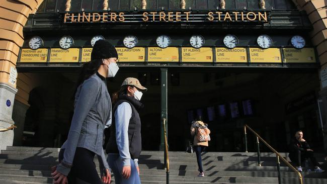 Victorian authorities have recommended the use of masks if social distancing cannot be adhered to. Picture: Aaron Francis