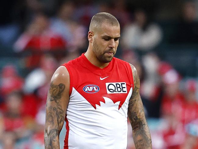 Dejected Lance Franklin during the AFL round 9 match between the Sydney Swans and Fremantle Dockers at the SCG on May 13, 2023. Photo by Phil Hillyard(Image Supplied for Editorial Use only - **NO ON SALES** - Â©Phil Hillyard )