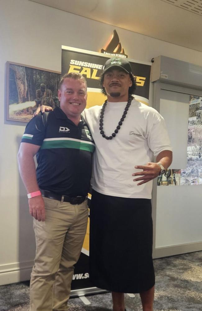 Maroochydore head coach Mick Duff alongside Nofoasa Malutoa. Picture: SC Falcons