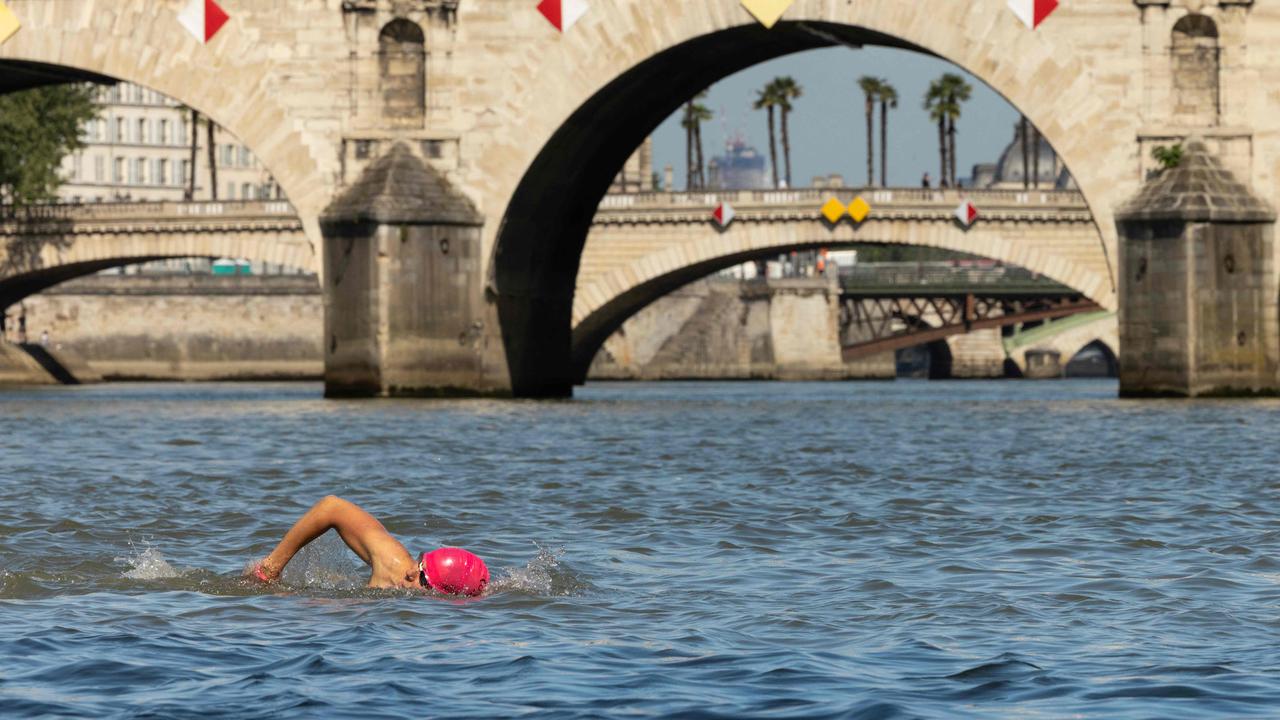 A local resident swims in the Seine ahead of the Olympics. Picture: AFP