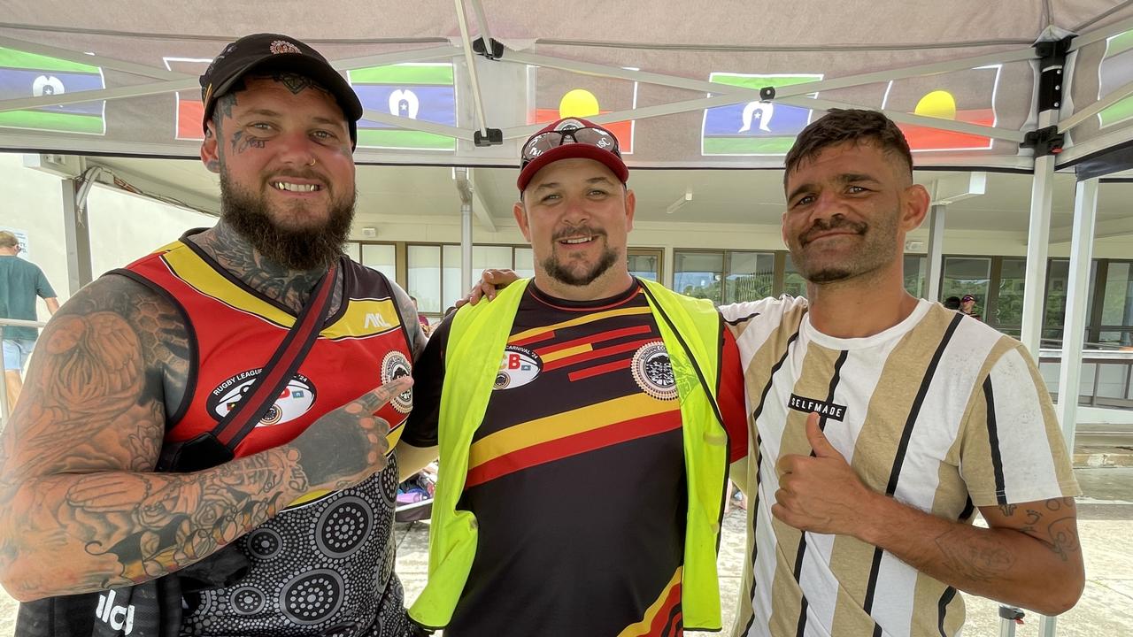 Zac Smith, Adam Schefe, and Chris Oliver at the 2024 Sunshine Coast Bunyas Rugby League Carnival. Picture: Iwan Jones