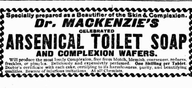 1897 advertisement for arsenical toilet soap and complexion wafers.