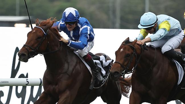 SYDNEY, AUSTRALIA - NOVEMBER 02: Cieren Fallon riding Lake Forest wins Race 8 James Squire Golden Eagle during Golden Eagle Day at Rosehill Gardens on November 02, 2024 in Sydney, Australia. (Photo by Jeremy Ng/Getty Images)