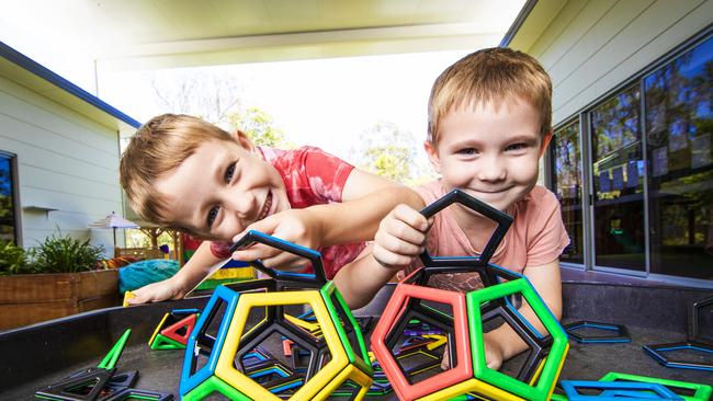 Levi Holder, 4, and Travis Cooper, 5. Picture: Nigel Hallett