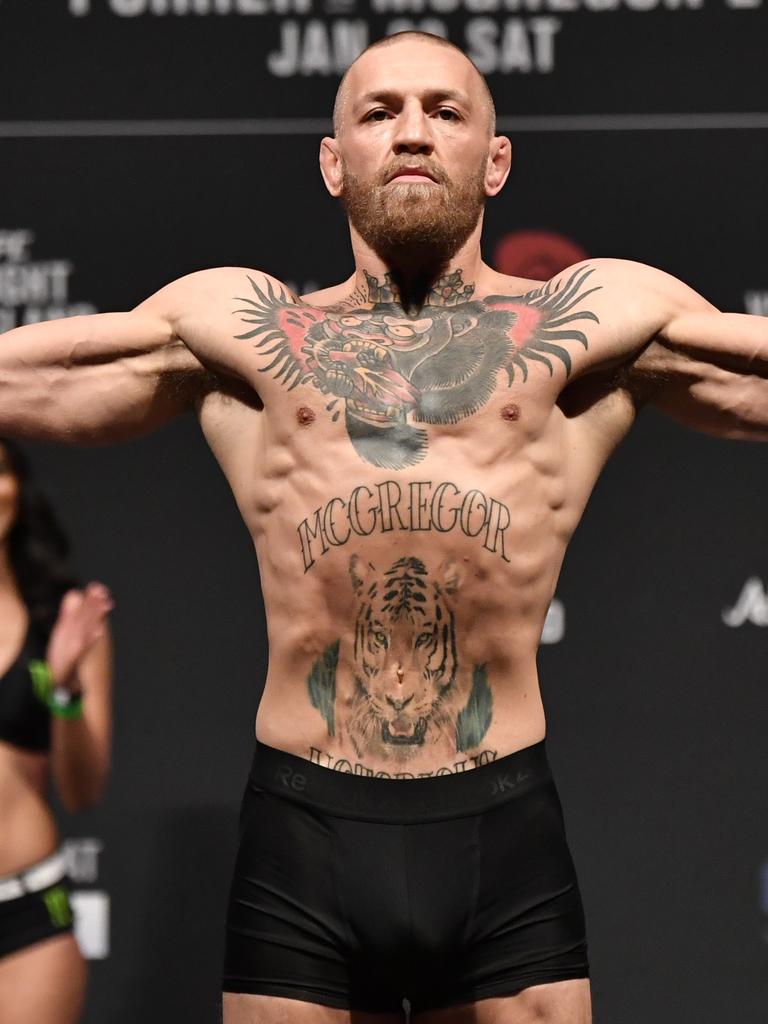 McGregor was much slimmer in January. (Photo by Jeff Bottari/Zuffa LLC via Getty Images)