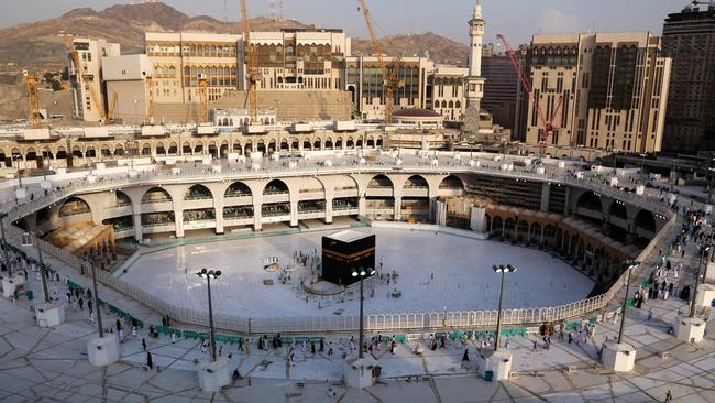 An aerial view shows the white-tiled area surrounding the Kaaba, inside Mecca's Grand Mosque, empty of worshippersPicture: AFP.