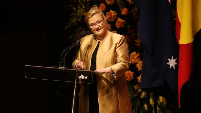 Sue Pieters-Hawke at the State Memorial Service for the former Prime Minister Bob Hawke at the Sydney Opera House. Picture: Richard Dobson