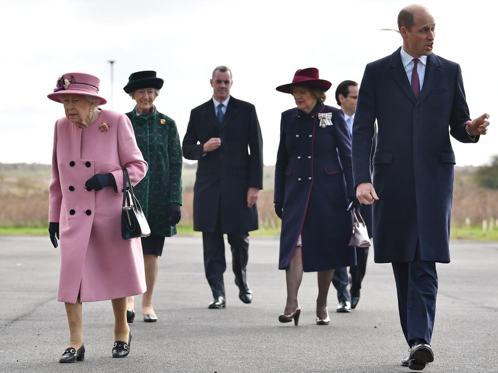 Queen Elizabeth and Prince William arrive at the Energetics Analysis Centre as they visit the Defence Science and Technology Laboratory near Salisbury, England. Picture: Ben Stansall/Getty Images