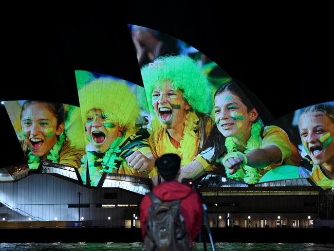 The Sydney Opera House is illuminated in support of Australia and New Zealand’s winning bid to host the FIFA Women’s World Cup. Picture: AAP