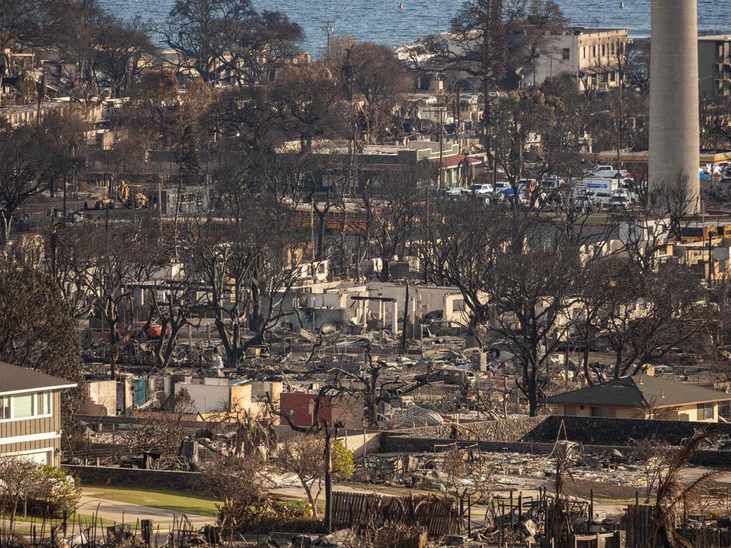 Charred remains of a burned neighbourhood in Lahaina, western Maui, Hawaii. Picture: AFP