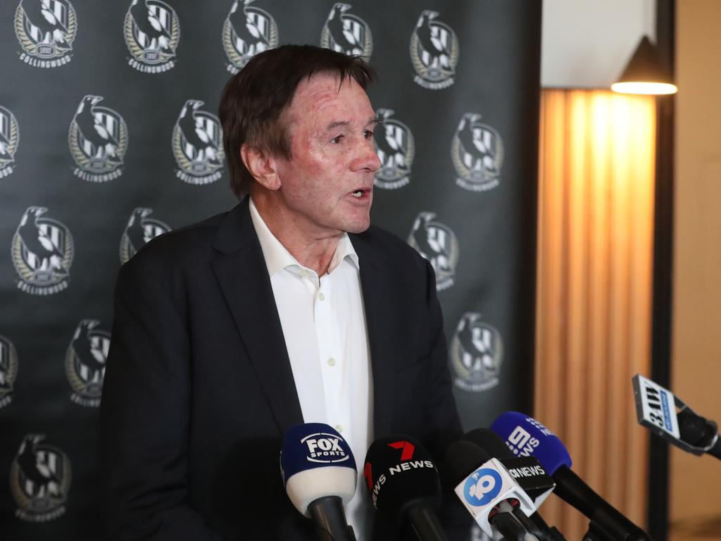 Jeff Browne holds a press conference at Collingwood HQ in the wake of new racism claims. Picture: David Crosling