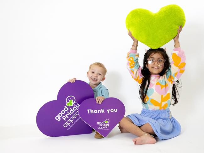 Arlo, 2, and Aru, 6, are the faces of the Good Friday Appeal. Picture: Mark Stewart