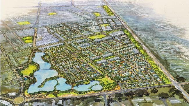 An artist impression of Playford Alive East at Munno Para, with Curtis Rd along the bottom It will see another 1300 homes built in the next eight years.