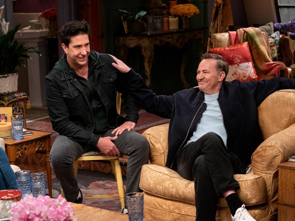 With co-star David Schwimmer in the <i>Friends</i> TV reunion in 2021. Picture: Terence Patrick