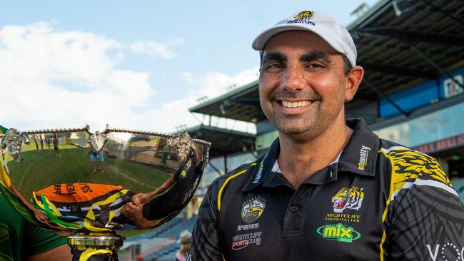 St Mary's and Nightcliff coaches Anthony Vallejo and Chris Baksh before the 2020 NTFL Grand FinalPicture: Che Chorley