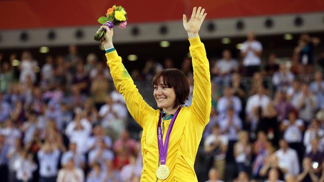 Anna Meares after winning gold for Australia at the London Olympics in 2012.