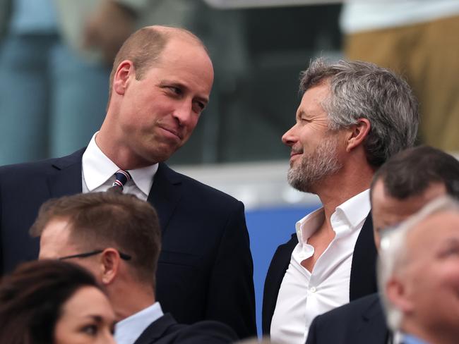 Prince William, Prince of Wales and President of the FA, speaks with HM King Frederik X, King of Denmark, prior to the UEFA EURO 2024 group stage match between Denmark and England. Picture: Alex Grimm/Getty Images