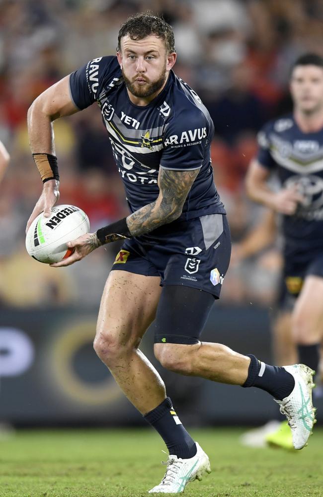 Sam McIntyre of the Cowboys in action against the Brisbane Broncos in Round 4, 2024. Picture: NRL Imagery