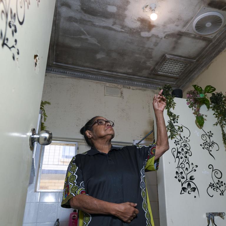 Emileena Wilson in her bathroom that has black mould. Picture: Mark Brake