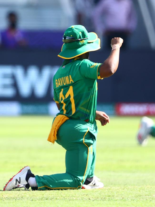 Temba Bavuma takes the knee ahead of the match against West Indies Picture: Getty Images