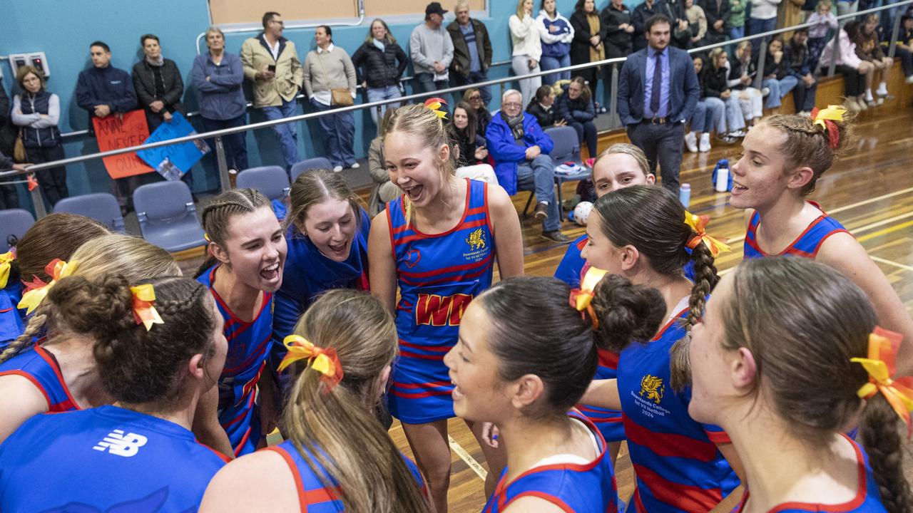 Downlands First VII get ready to face St Ursula's Senior A in Merici-Chevalier Cup netball at Salo Centre, Friday, July 19, 2024. Picture: Kevin Farmer