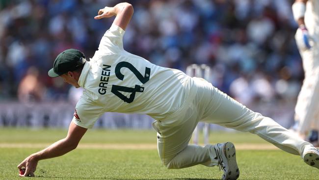 Cameron Green’s catch led to claims of cheating from the Indian supporters at The Oval. Picture: Getty Images