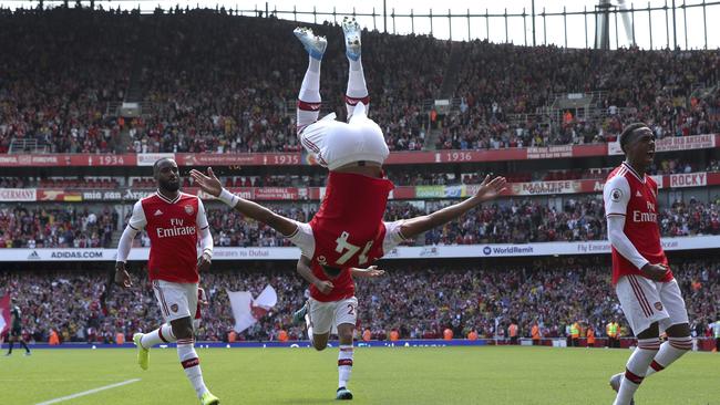 Arsenal's Pierre-Emerick Aubameyang celebrates scoring. Picture: Yui Mok/PA