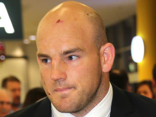 Pic of Wallabies captain Stephen Moore.QANTAS Wallabies arrive back in Sydney from the Rugby World Cup