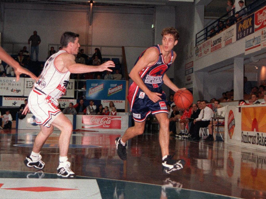 Apr96. Geelong Supercats basketballer Matt Scalzi worked hard but could not overcome the Newcastle Falcons in the first game in the NBL season. a/ct /basketball