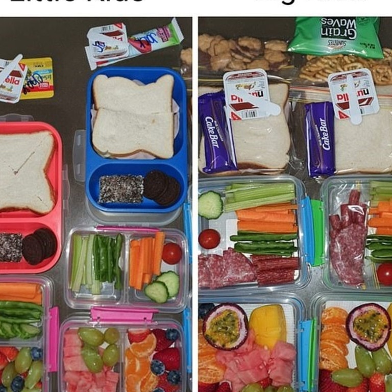 The parents argued over these four stacked lunch boxes. Some said they were too generous while others said other parents needed to give their kids more food.