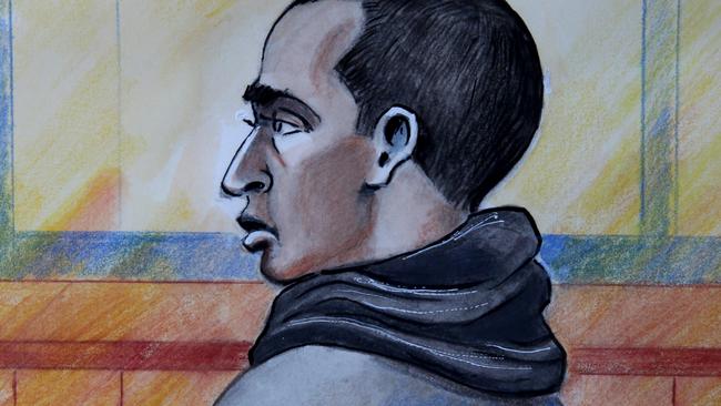 Artist sketch of Amin Mohamed at his committal hearing in Melbourne Magistrates Court.