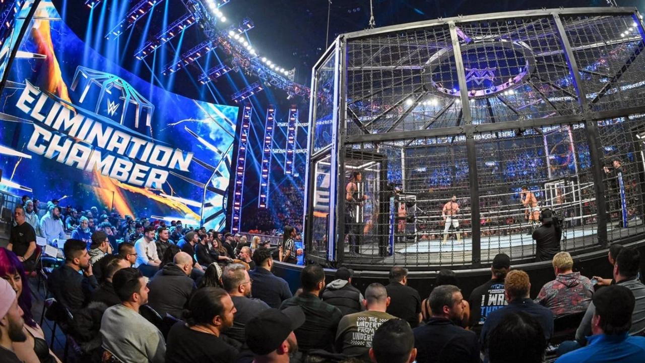 A scene from WWE's Elimination Chamber show this year in Montreal.
